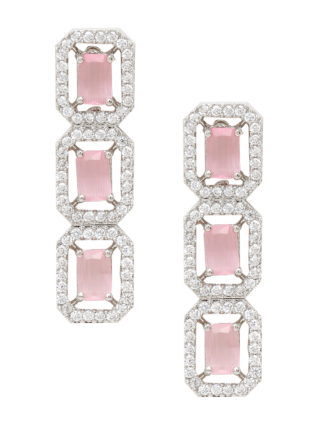 YouBella Jewellery Celebrity Inspired American Diamond Necklace Jewellery Set with Earrings for Girls and Women (Pink) (YBNK_50556)