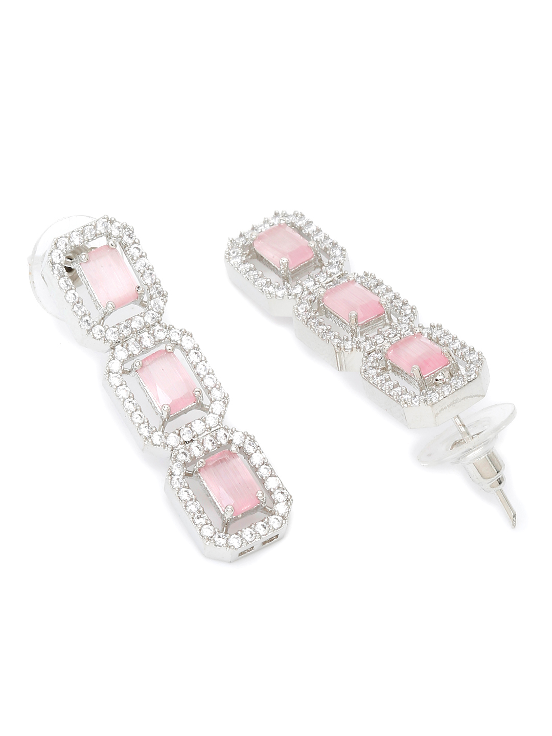 YouBella Jewellery Celebrity Inspired American Diamond Necklace Jewellery Set with Earrings for Girls and Women (Pink) (YBNK_50556)