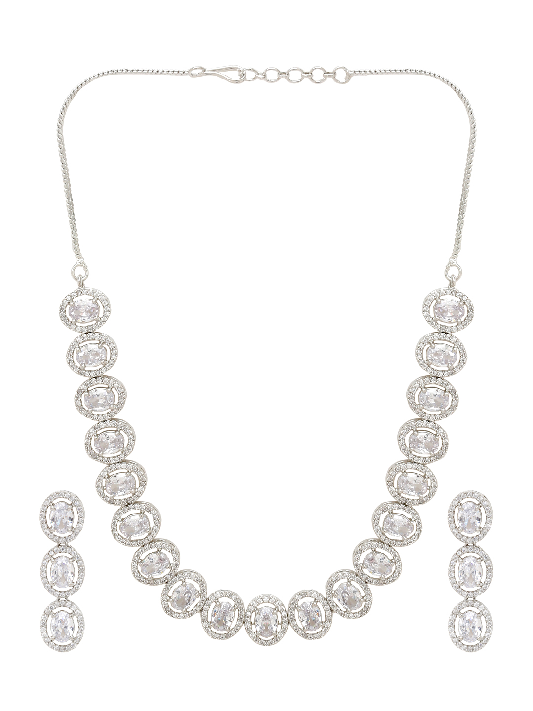 YouBella Jewellery Celebrity Inspired American Diamond Necklace Jewellery Set with Earrings for Girls and Women (Silver) (YBNK_50557)