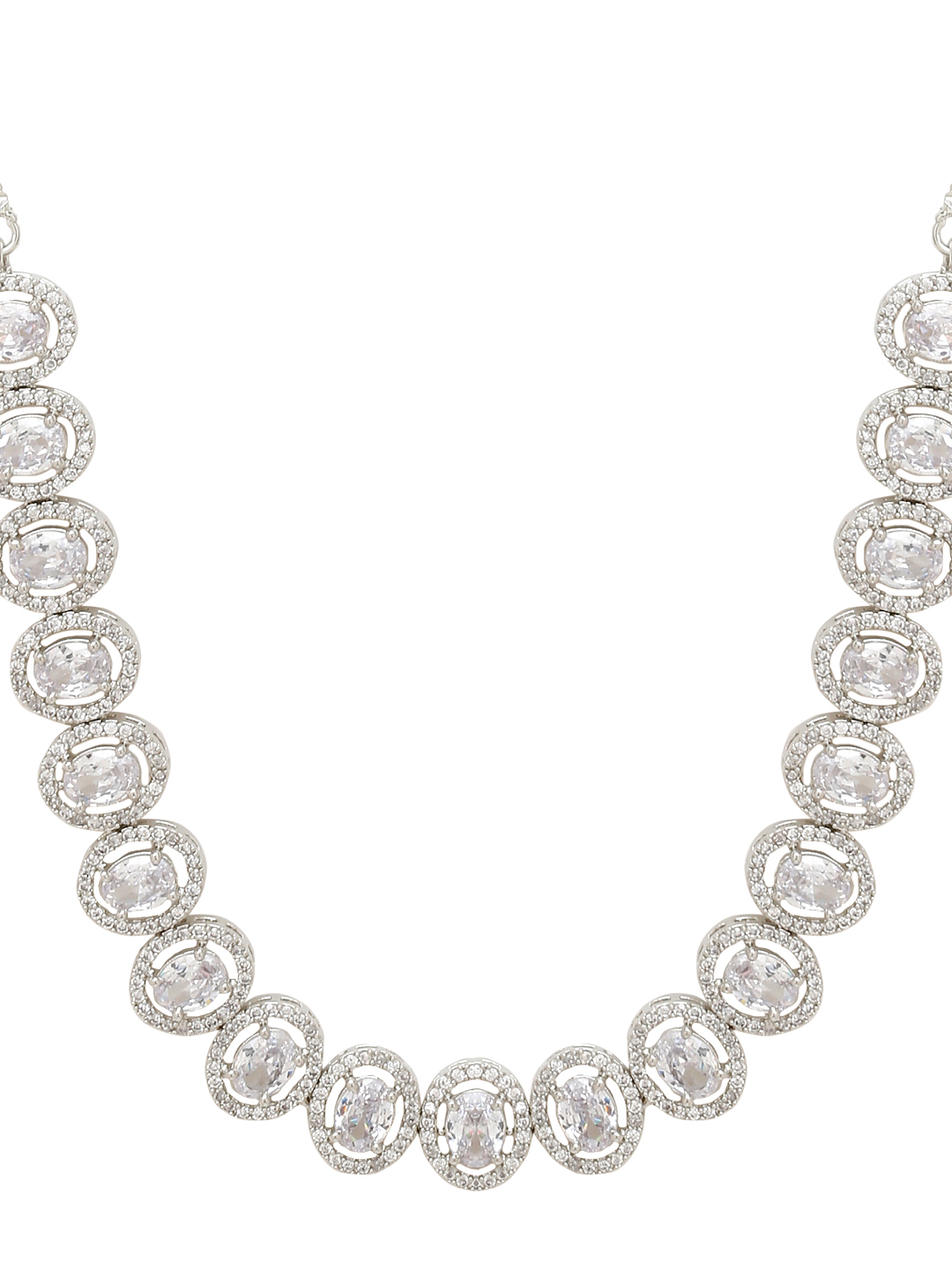 YouBella Jewellery Celebrity Inspired American Diamond Necklace Jewellery Set with Earrings for Girls and Women (Silver) (YBNK_50557)