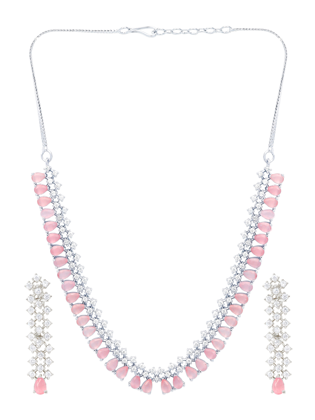 YouBella Jewellery Celebrity Inspired American Diamond Necklace Jewellery Set with Earrings for Girls and Women (Pink) (YBNK_50558)