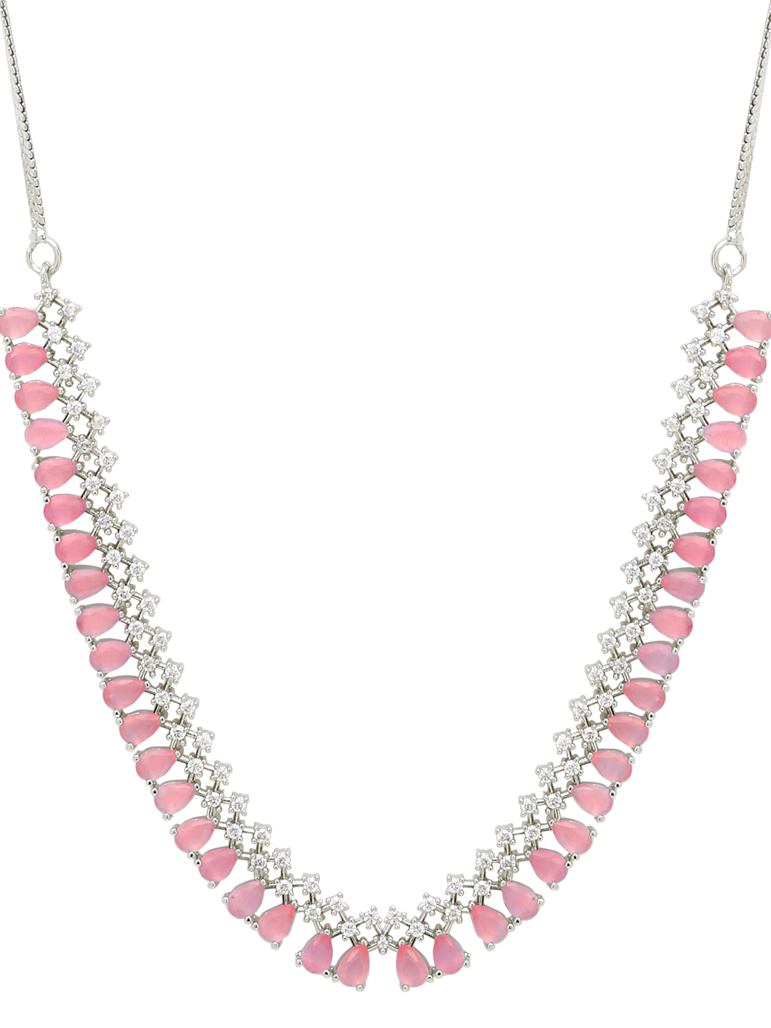 YouBella Jewellery Celebrity Inspired American Diamond Necklace Jewellery Set with Earrings for Girls and Women (Pink) (YBNK_50558)