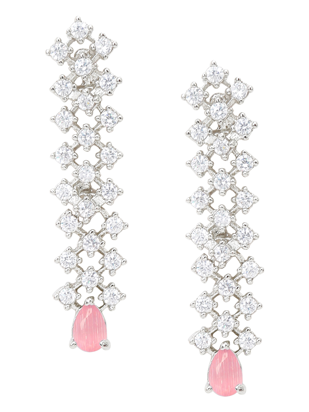 YouBella Jewellery Celebrity Inspired American Diamond Necklace Jewellery Set with Earrings for Girls and Women (Pink) (YBNK_50558)