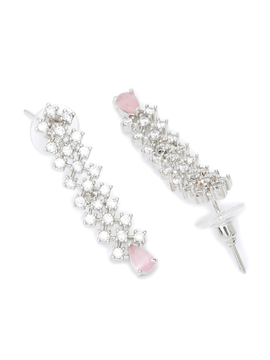 YouBella Jewellery Celebrity Inspired American Diamond Necklace Jewellery Set with Earrings for Girls and Women (Pink) (YBNK_50558)