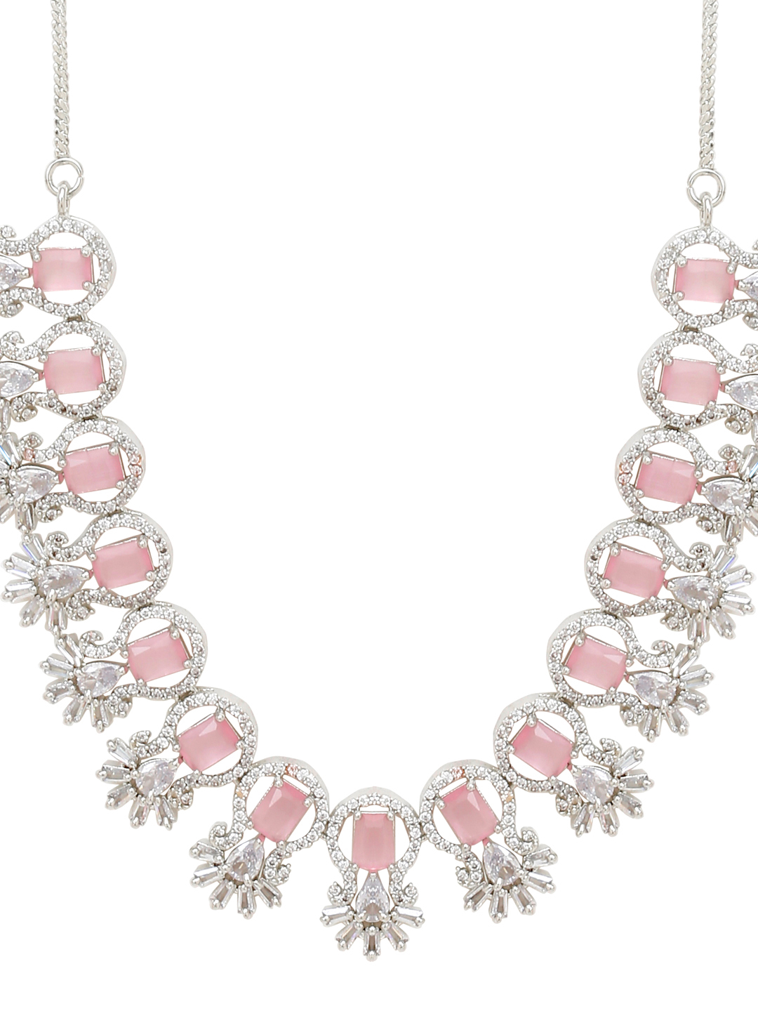 YouBella Jewellery Celebrity Inspired American Diamond Necklace Jewellery Set with Earrings for Girls and Women (Pink) (YBNK_50559)
