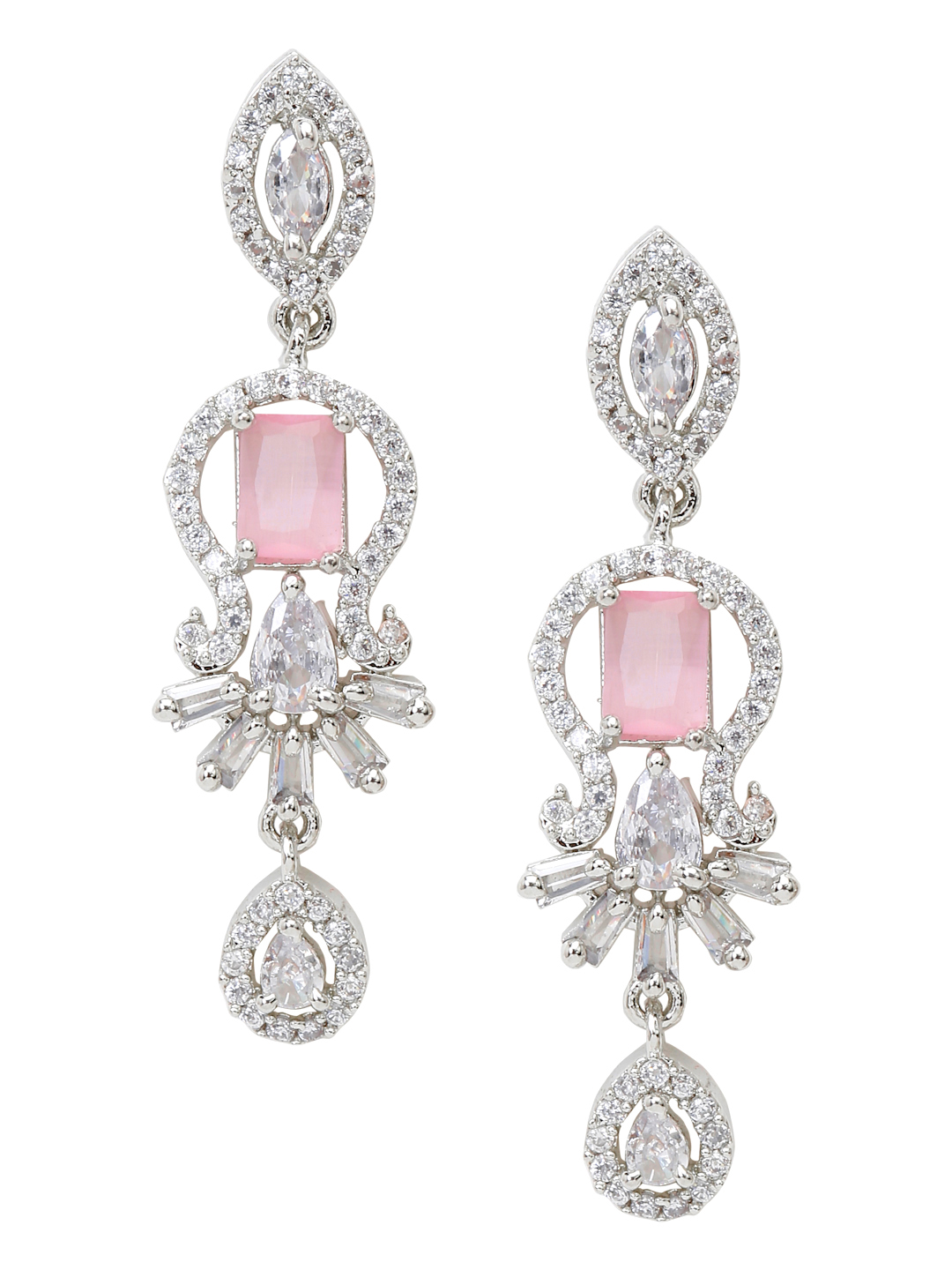 YouBella Jewellery Celebrity Inspired American Diamond Necklace Jewellery Set with Earrings for Girls and Women (Pink) (YBNK_50559)