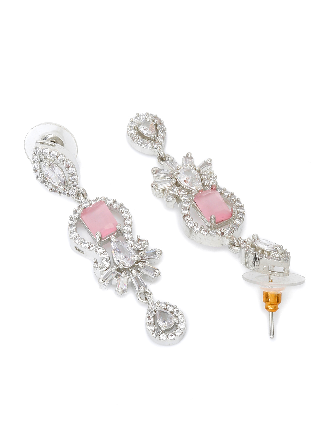 YouBella Jewellery Celebrity Inspired American Diamond Necklace Jewellery Set with Earrings for Girls and Women (Pink) (YBNK_50559)