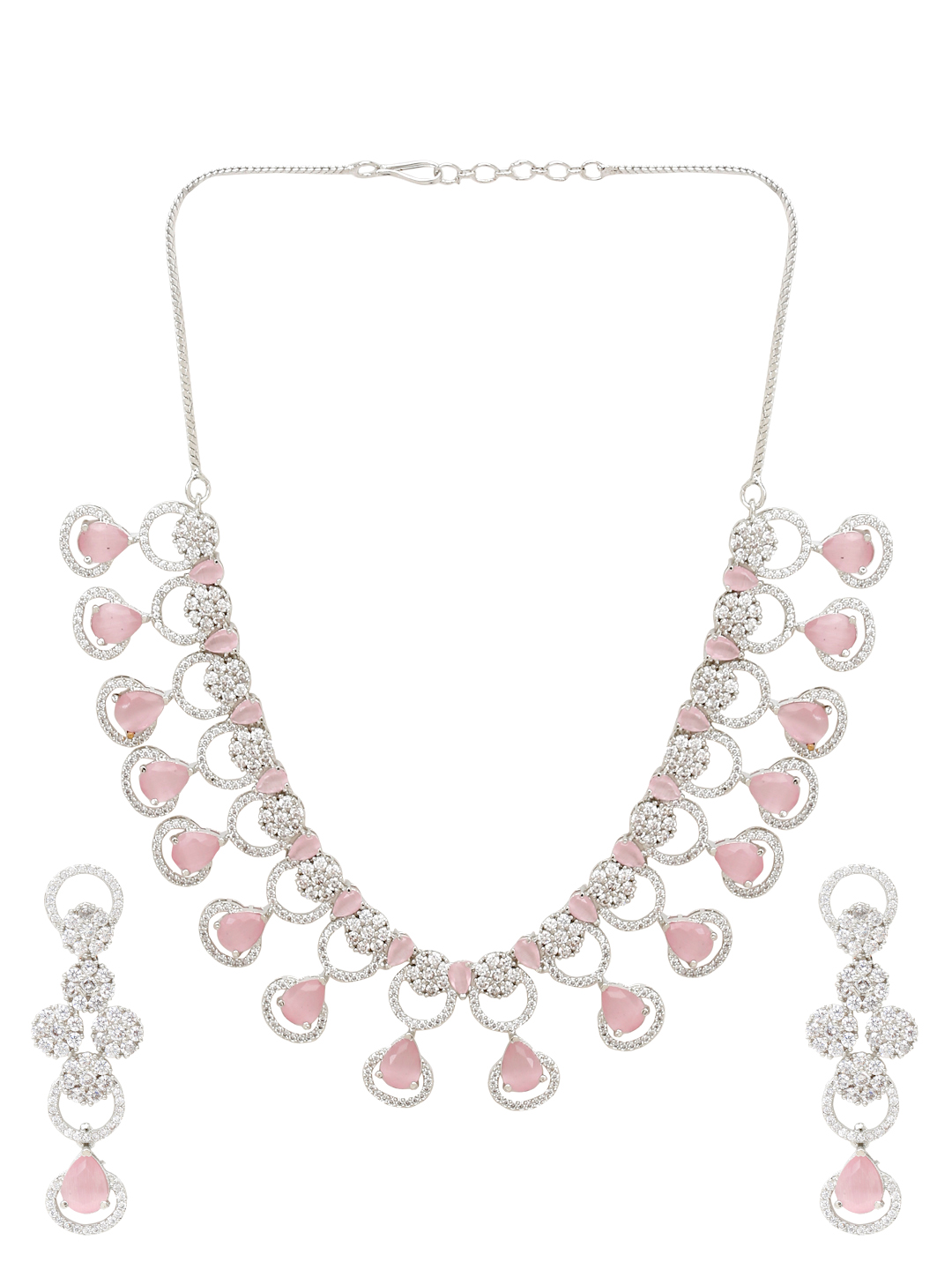 YouBella Jewellery Celebrity Inspired American Diamond Necklace Jewellery Set with Earrings for Girls and Women (Pink) (YBNK_50560)