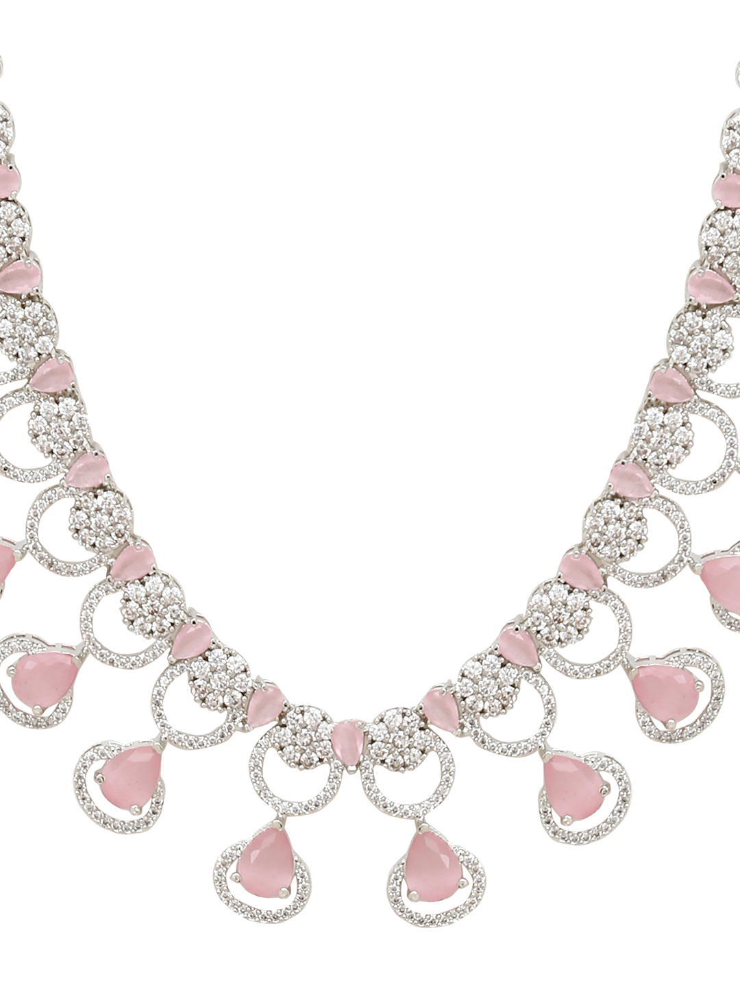 YouBella Jewellery Celebrity Inspired American Diamond Necklace Jewellery Set with Earrings for Girls and Women (Pink) (YBNK_50560)