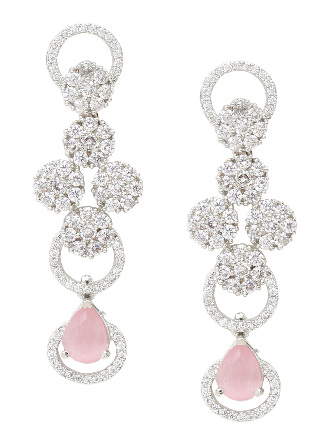 YouBella Jewellery Celebrity Inspired American Diamond Necklace Jewellery Set with Earrings for Girls and Women (Pink) (YBNK_50560)