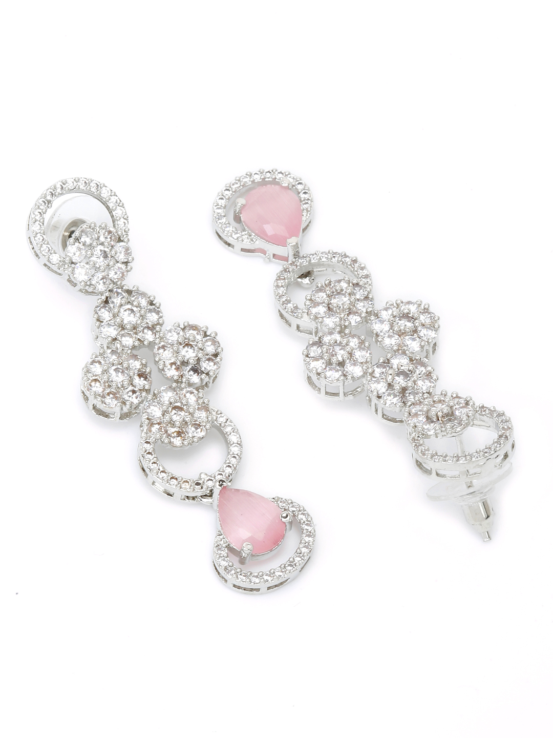 YouBella Jewellery Celebrity Inspired American Diamond Necklace Jewellery Set with Earrings for Girls and Women (Pink) (YBNK_50560)