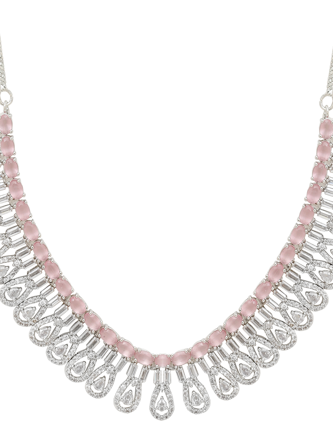 YouBella Jewellery Celebrity Inspired American Diamond Necklace Jewellery Set with Earrings for Girls and Women (Pink) (YBNK_50561)