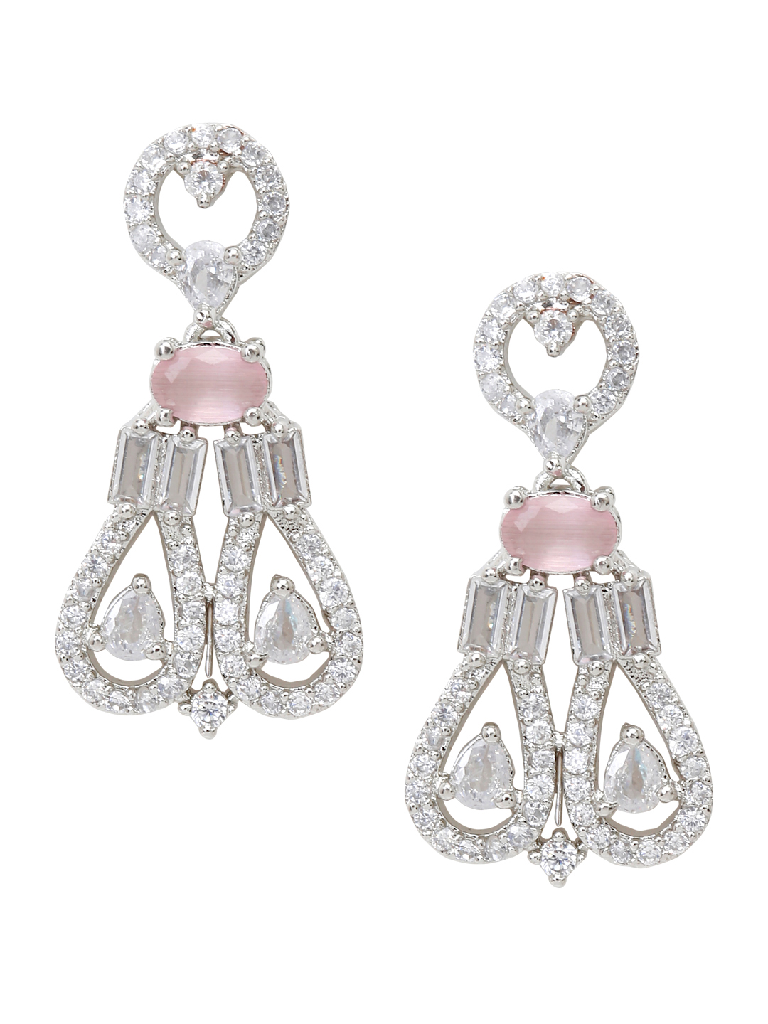 YouBella Jewellery Celebrity Inspired American Diamond Necklace Jewellery Set with Earrings for Girls and Women (Pink) (YBNK_50561)