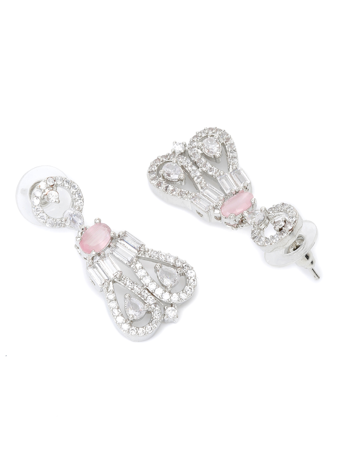 YouBella Jewellery Celebrity Inspired American Diamond Necklace Jewellery Set with Earrings for Girls and Women (Pink) (YBNK_50561)