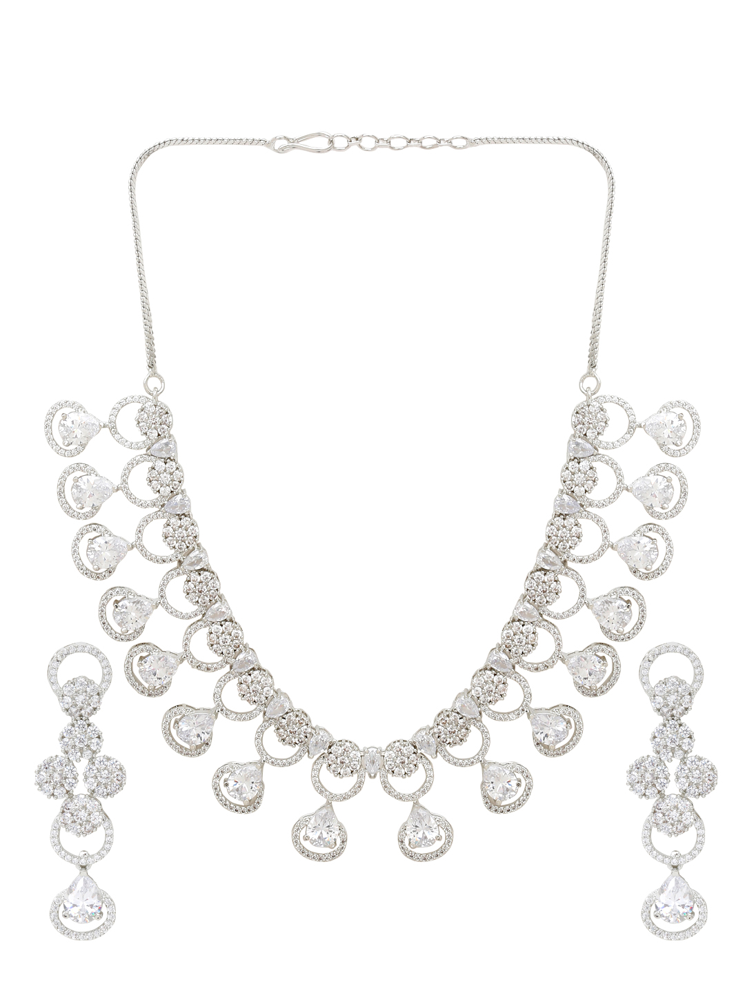 YouBella Jewellery Celebrity Inspired American Diamond Necklace Jewellery Set with Earrings for Girls and Women (Silver) (YBNK_50562)