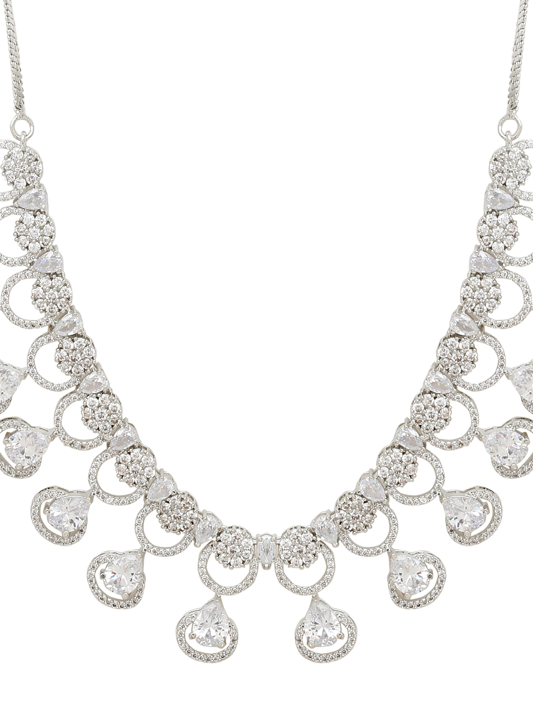 YouBella Jewellery Celebrity Inspired American Diamond Necklace Jewellery Set with Earrings for Girls and Women (Silver) (YBNK_50562)