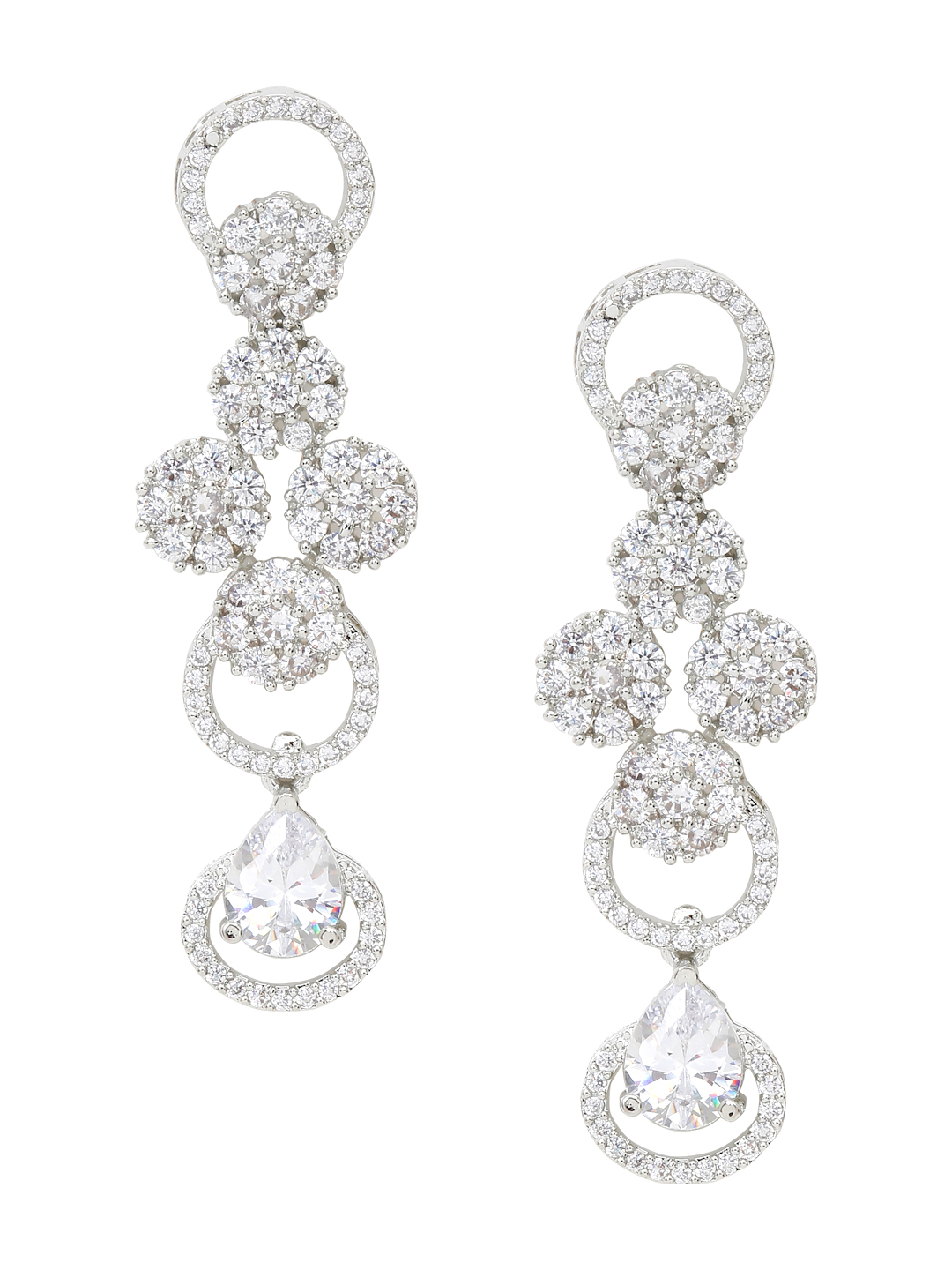 YouBella Jewellery Celebrity Inspired American Diamond Necklace Jewellery Set with Earrings for Girls and Women (Silver) (YBNK_50562)