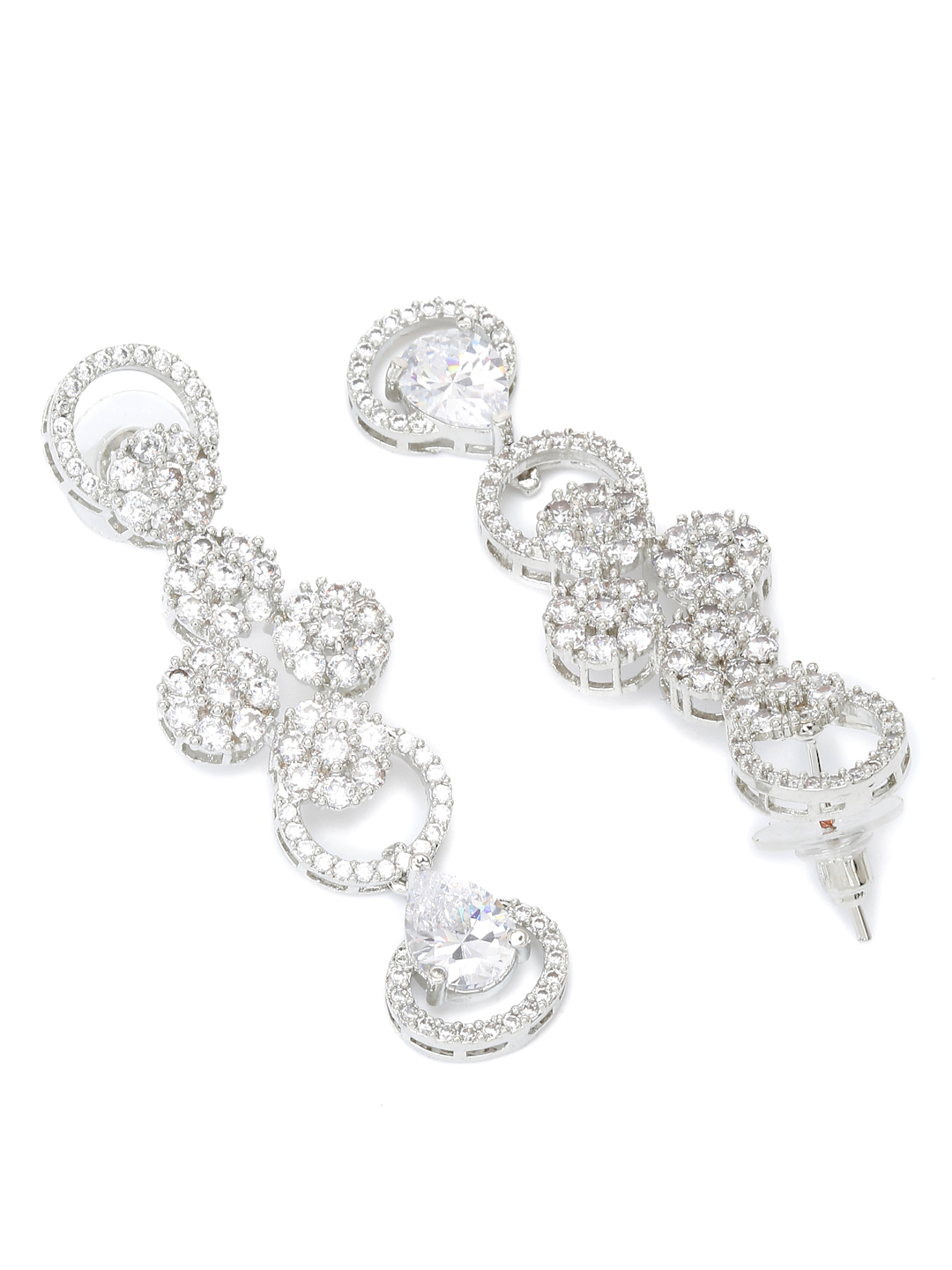 YouBella Jewellery Celebrity Inspired American Diamond Necklace Jewellery Set with Earrings for Girls and Women (Silver) (YBNK_50562)