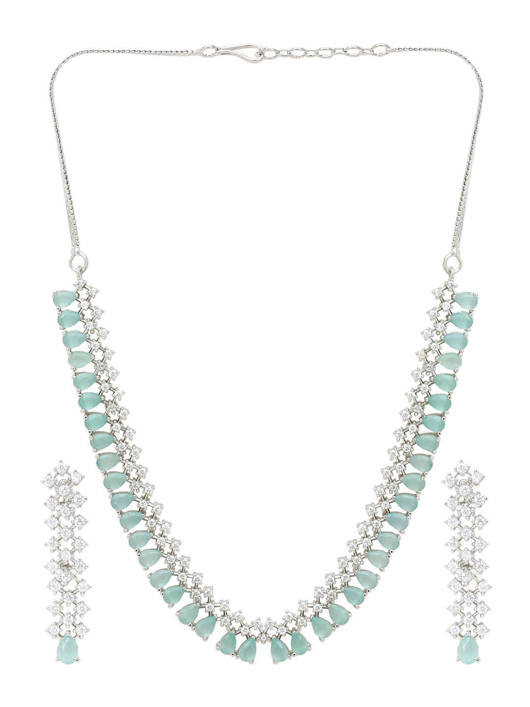 YouBella Jewellery Celebrity Inspired American Diamond Necklace Jewellery Set with Earrings for Girls and Women (Sea Green) (YBNK_50563)