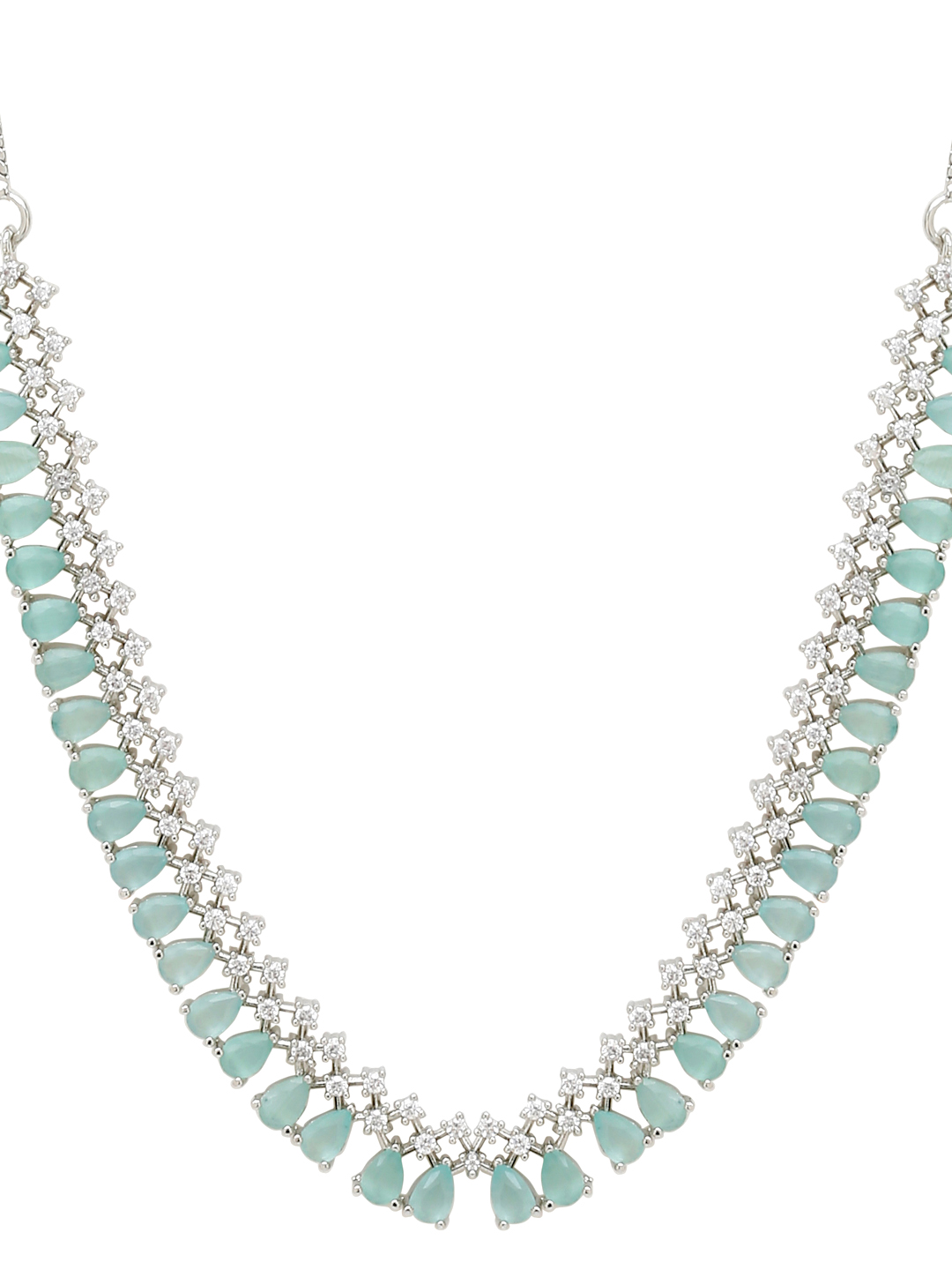 YouBella Jewellery Celebrity Inspired American Diamond Necklace Jewellery Set with Earrings for Girls and Women (Sea Green) (YBNK_50563)