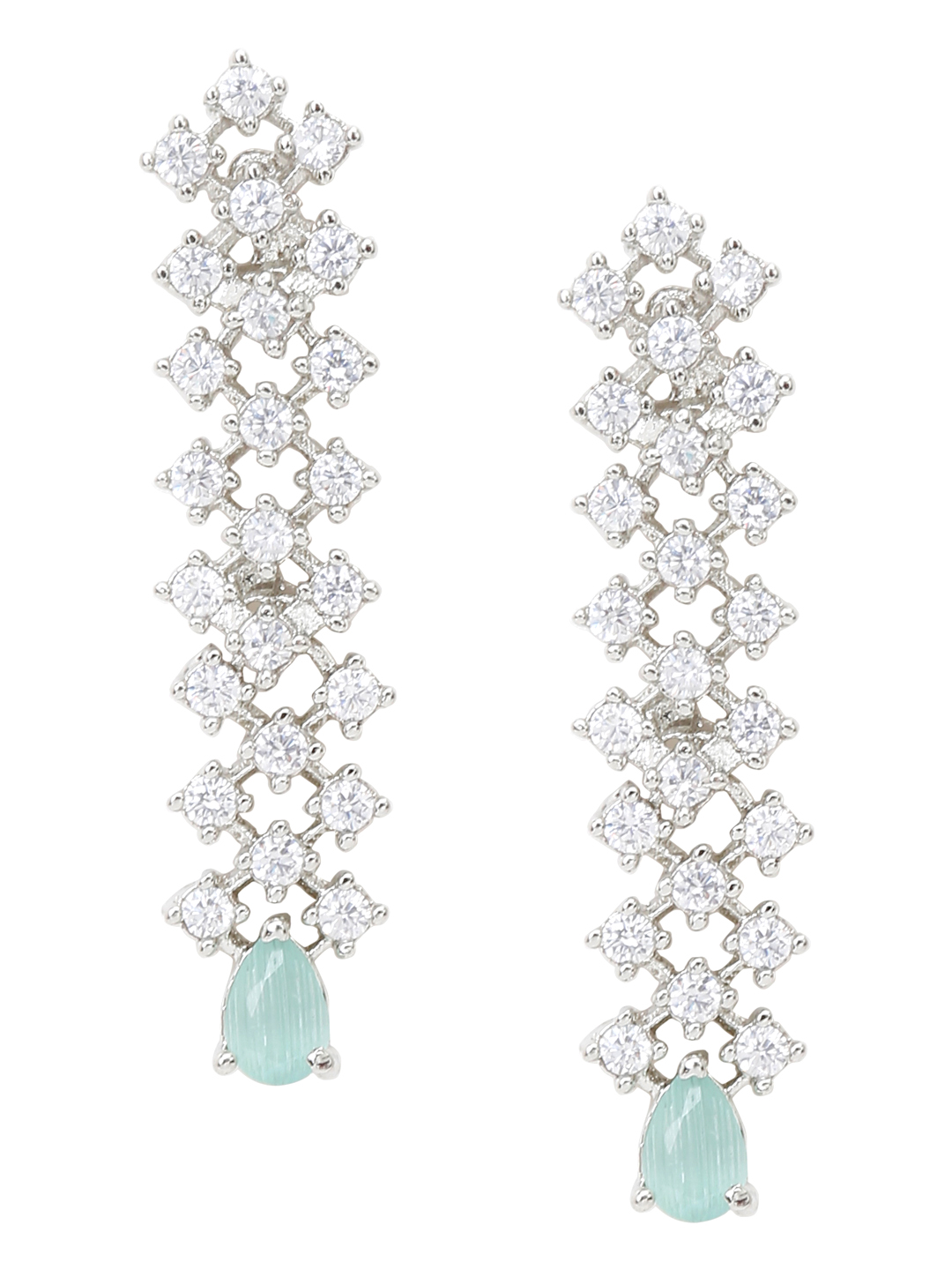YouBella Jewellery Celebrity Inspired American Diamond Necklace Jewellery Set with Earrings for Girls and Women (Sea Green) (YBNK_50563)