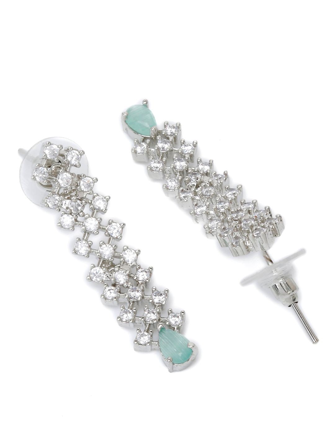 YouBella Jewellery Celebrity Inspired American Diamond Necklace Jewellery Set with Earrings for Girls and Women (Sea Green) (YBNK_50563)