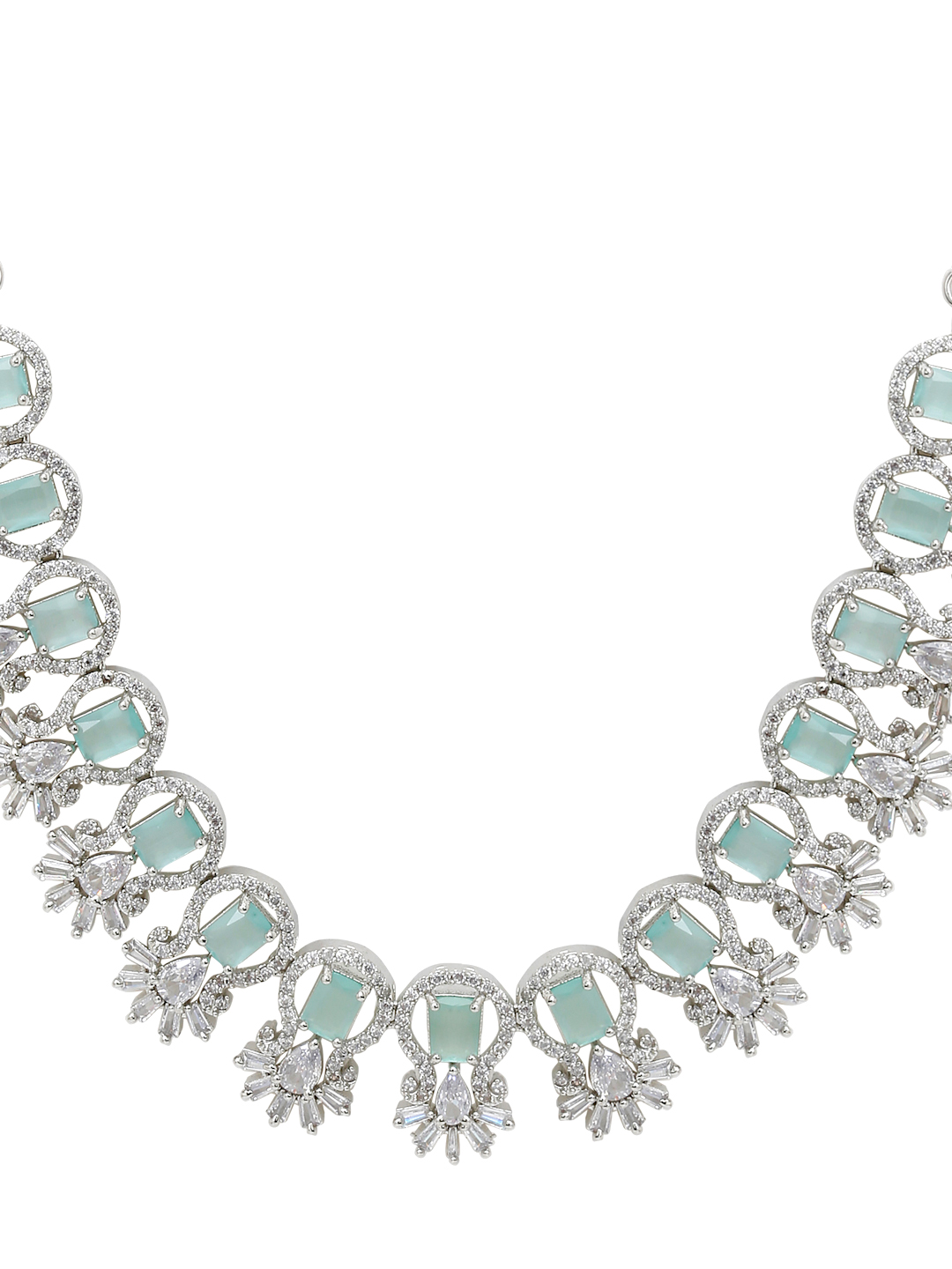 YouBella Jewellery Celebrity Inspired American Diamond Necklace Jewellery Set with Earrings for Girls and Women (Sea Green) (YBNK_50564)