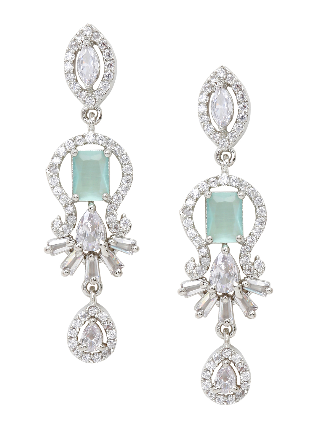 YouBella Jewellery Celebrity Inspired American Diamond Necklace Jewellery Set with Earrings for Girls and Women (Sea Green) (YBNK_50564)