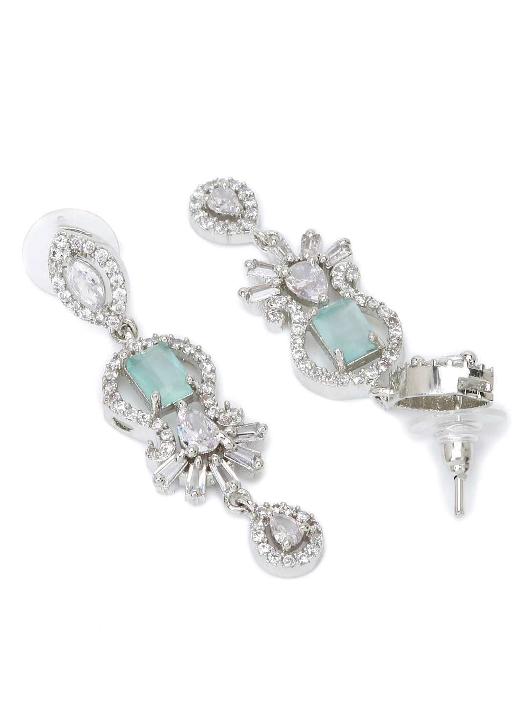 YouBella Jewellery Celebrity Inspired American Diamond Necklace Jewellery Set with Earrings for Girls and Women (Sea Green) (YBNK_50564)
