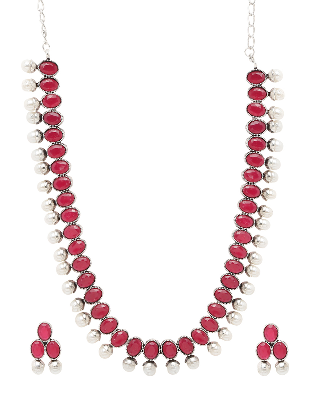 YouBella Jewellery Set for Women Oxidised Silver TradItional Necklace Jewellery Set with Earrings for Girls and Women (Pink)