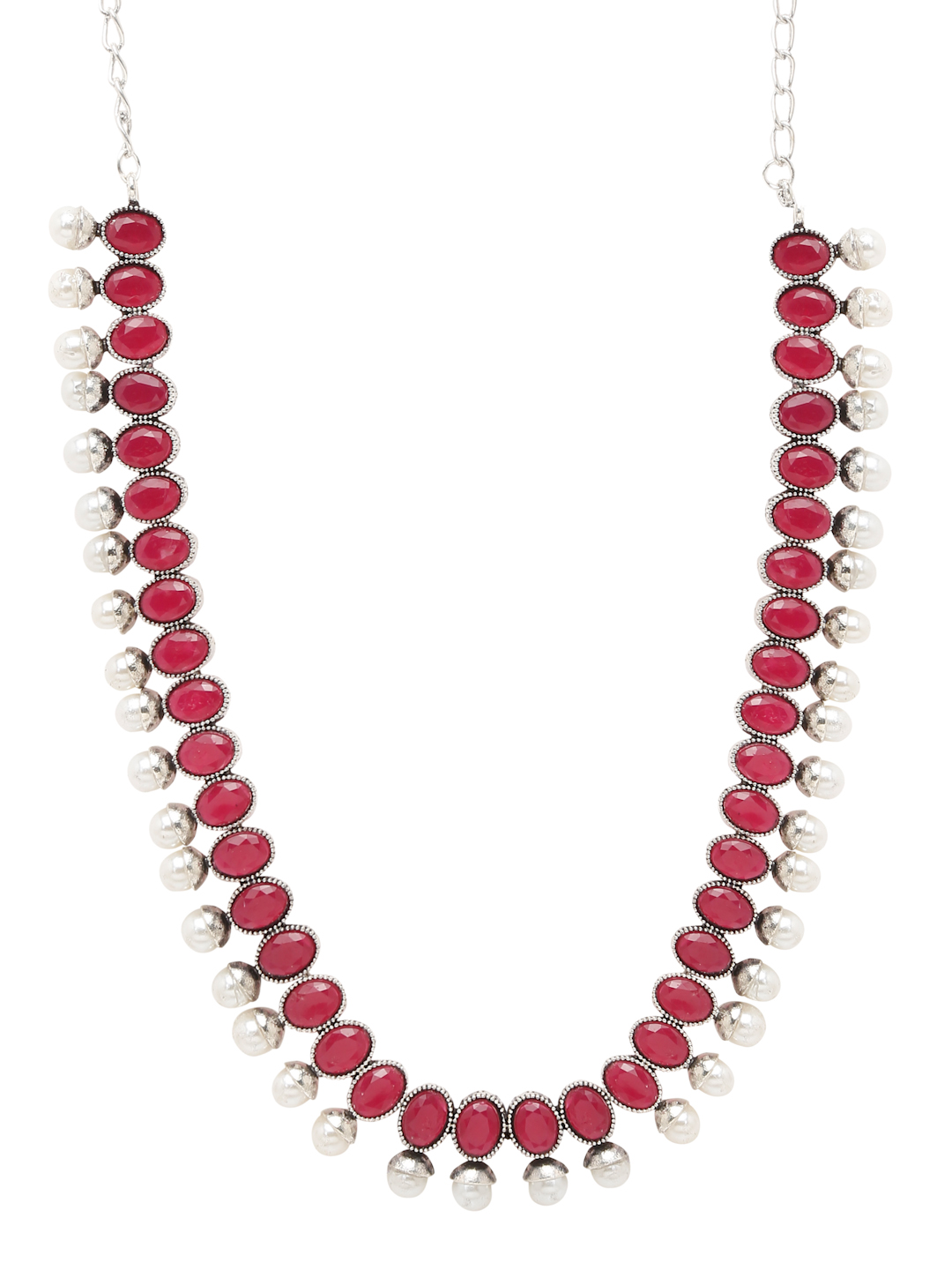 YouBella Jewellery Set for Women Oxidised Silver TradItional Necklace Jewellery Set with Earrings for Girls and Women (Pink)