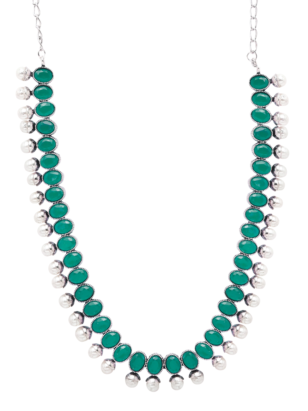 YouBella Jewellery Set for Women Oxidised Silver TradItional Necklace Jewellery Set with Earrings for Girls and Women (Green)