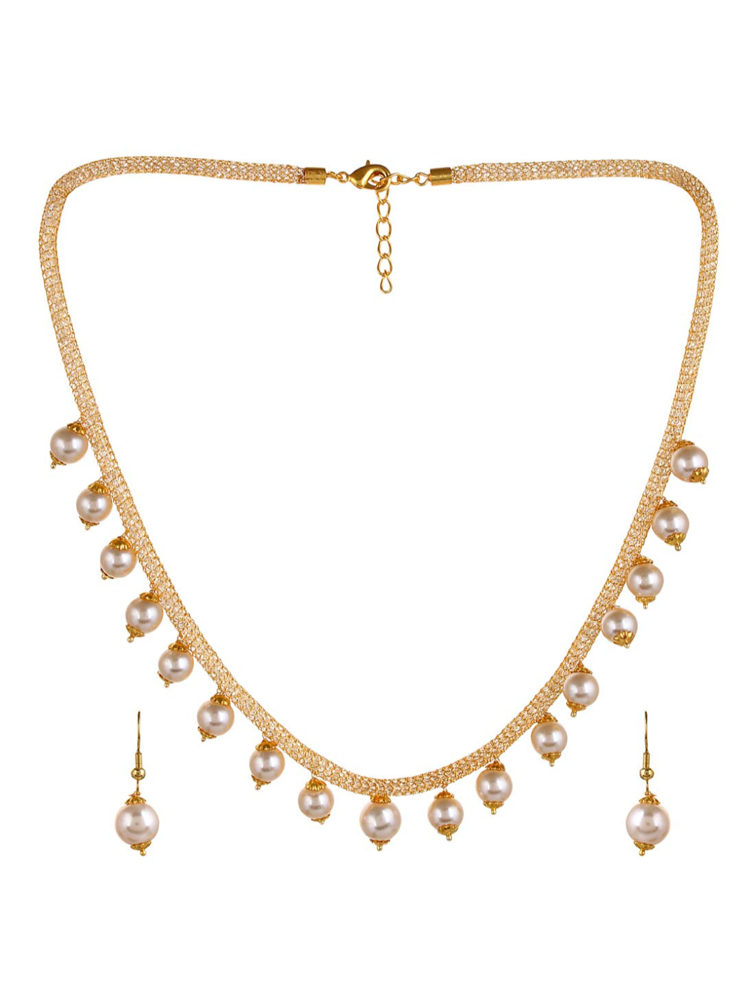 YouBella Pink Gold-Plated Stone-Studded Beaded Jewellery Set