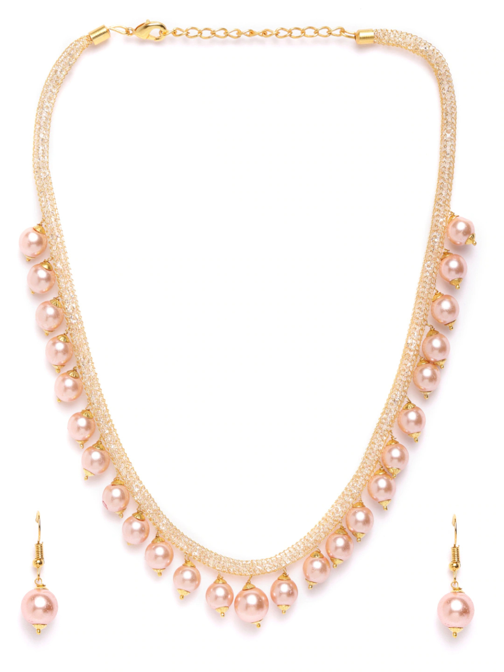 YouBella Pink Gold-Plated Stone-Studded Beaded Jewellery Set