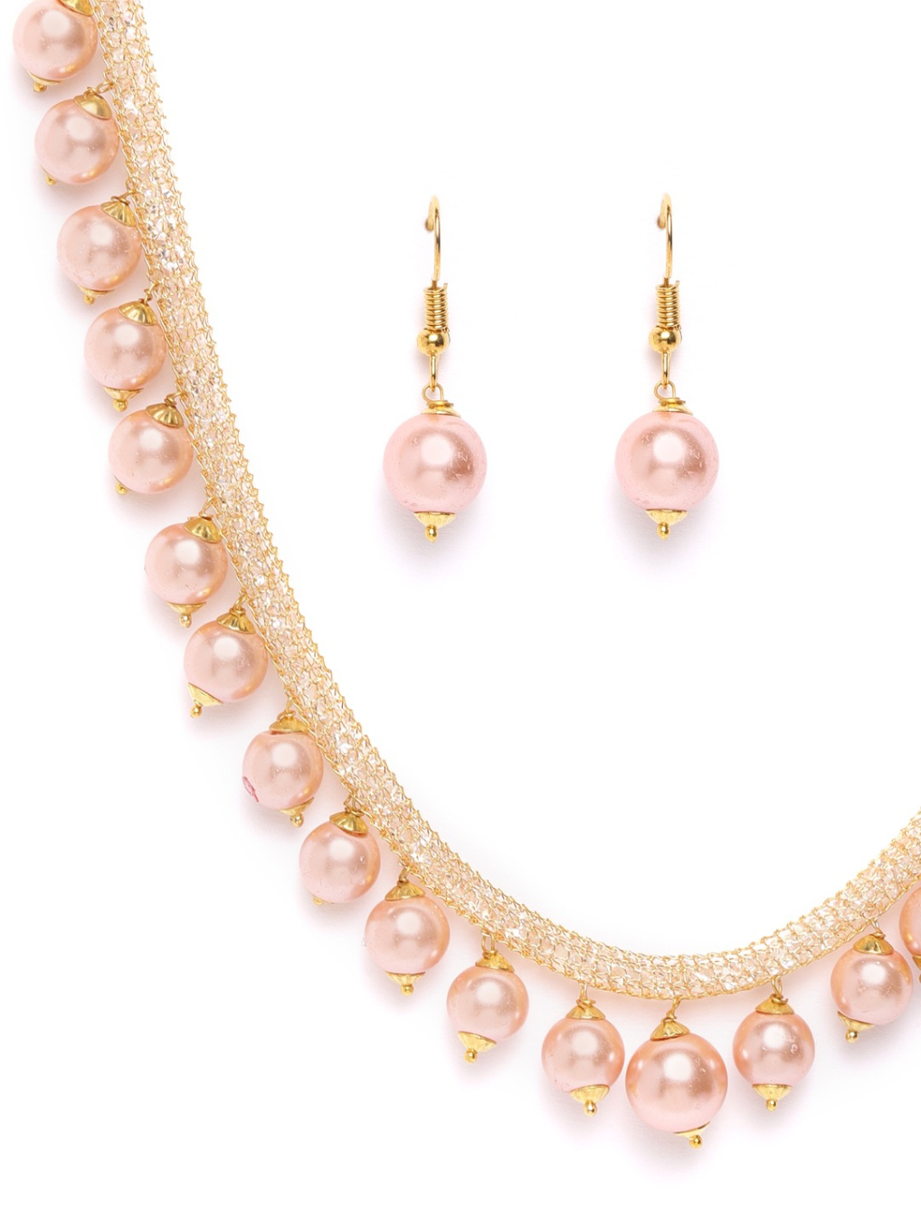 YouBella Pink Gold-Plated Stone-Studded Beaded Jewellery Set