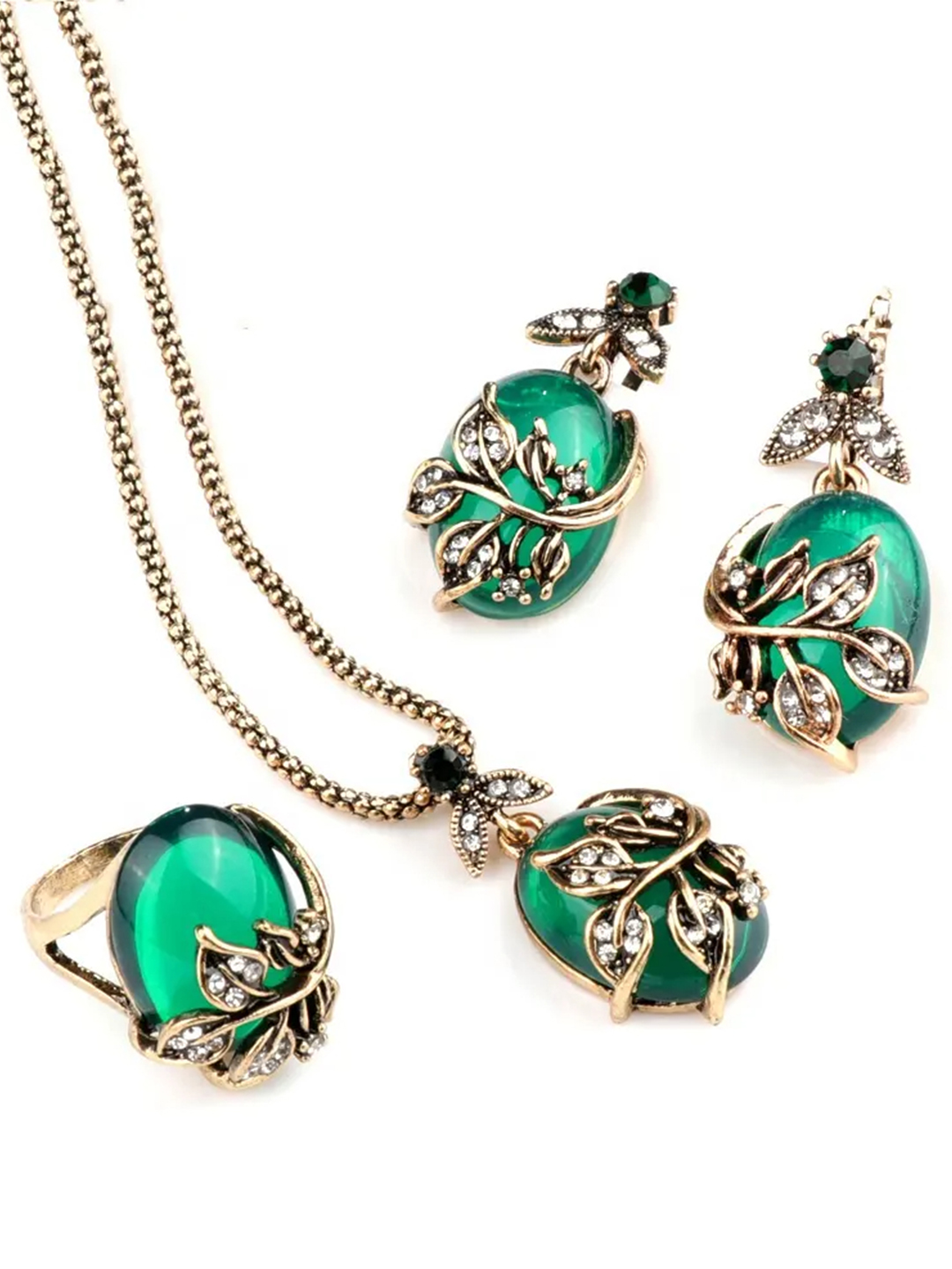YouBella Jewellery Set for Women Gold Plated Necklace Jewellery Set with Earrings and Ring for Girls and Women (YBNK_50578) (Green)
