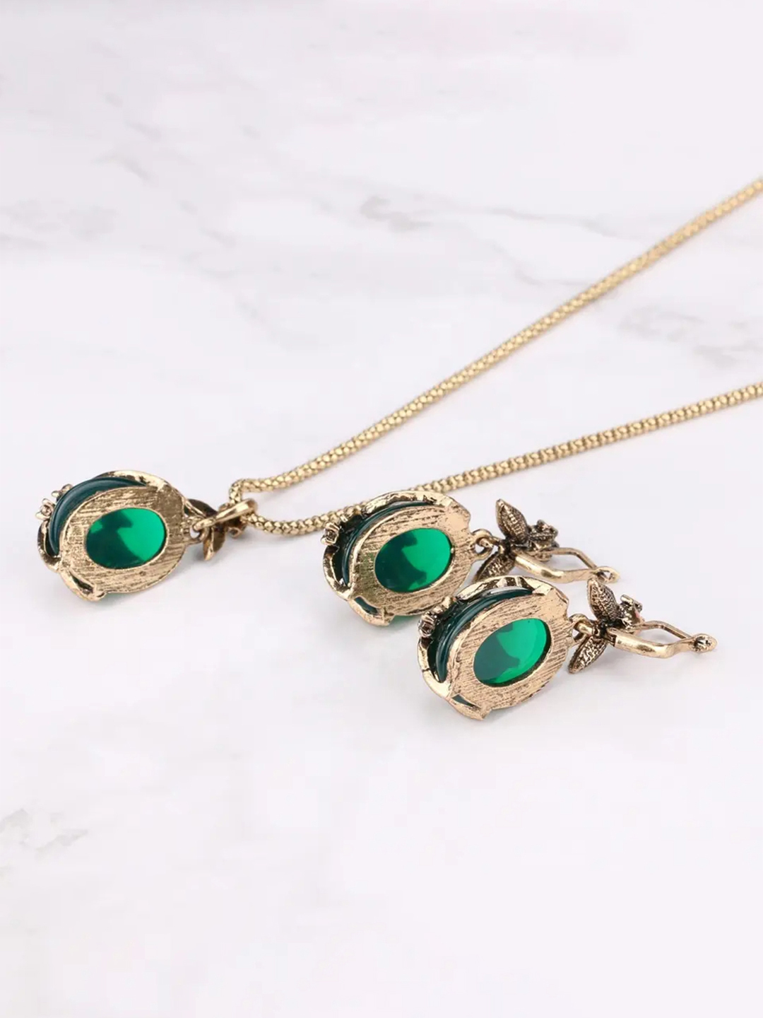 YouBella Jewellery Set for Women Gold Plated Necklace Jewellery Set with Earrings and Ring for Girls and Women (YBNK_50578) (Green)