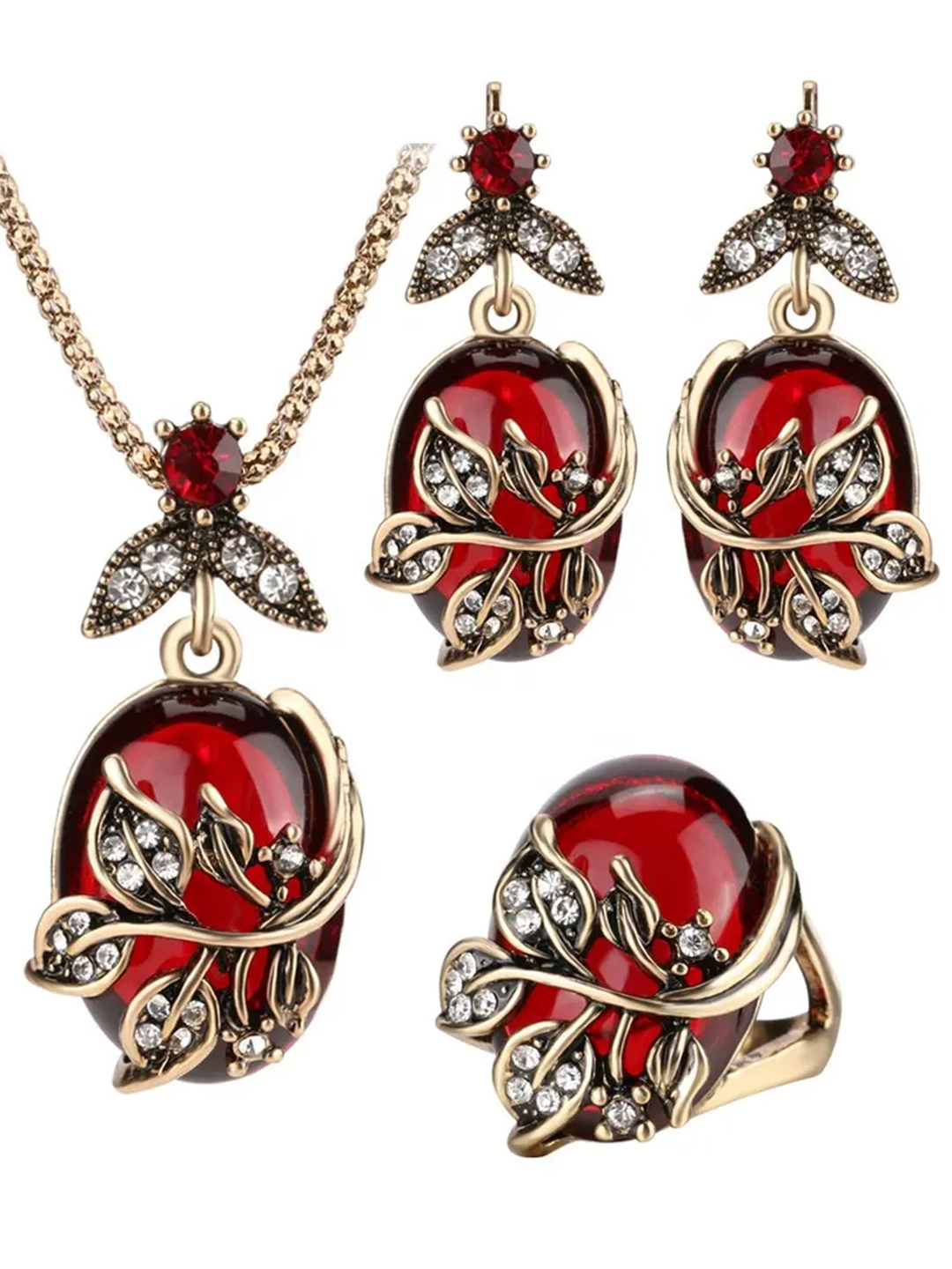 YouBella Jewellery Set for Women Gold Plated Necklace Jewellery Set with Earrings and Ring for Girls and Women (YBNK_50579) (Red)