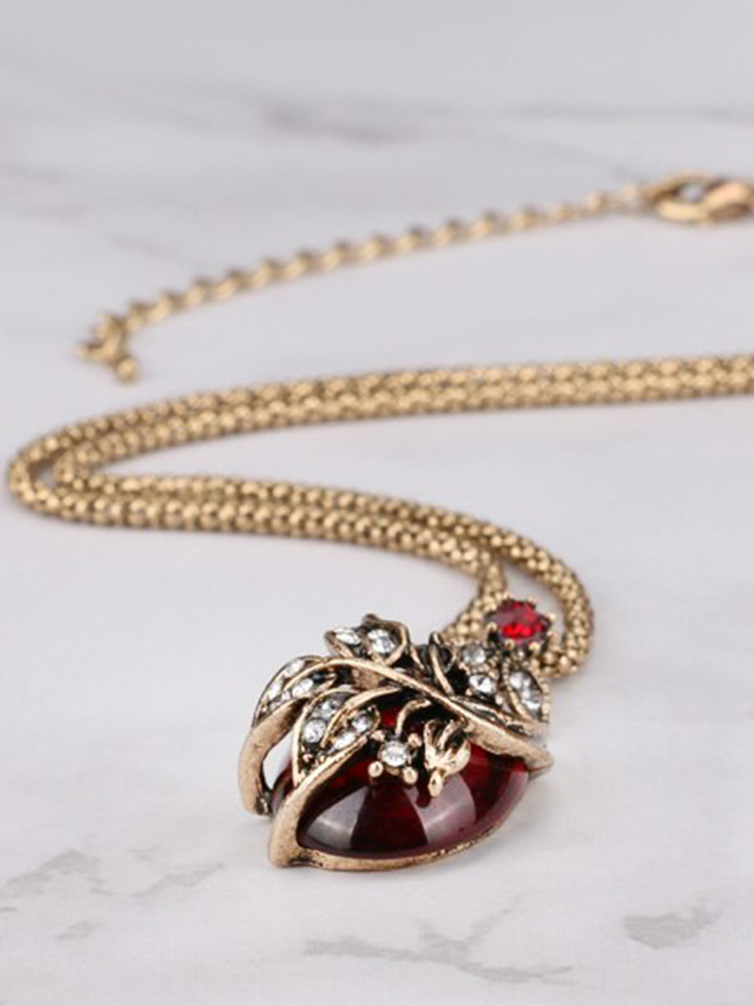 YouBella Jewellery Set for Women Gold Plated Necklace Jewellery Set with Earrings and Ring for Girls and Women (YBNK_50579) (Red)