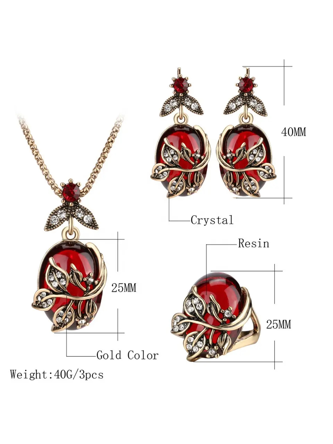 YouBella Jewellery Set for Women Gold Plated Necklace Jewellery Set with Earrings and Ring for Girls and Women (YBNK_50579) (Red)