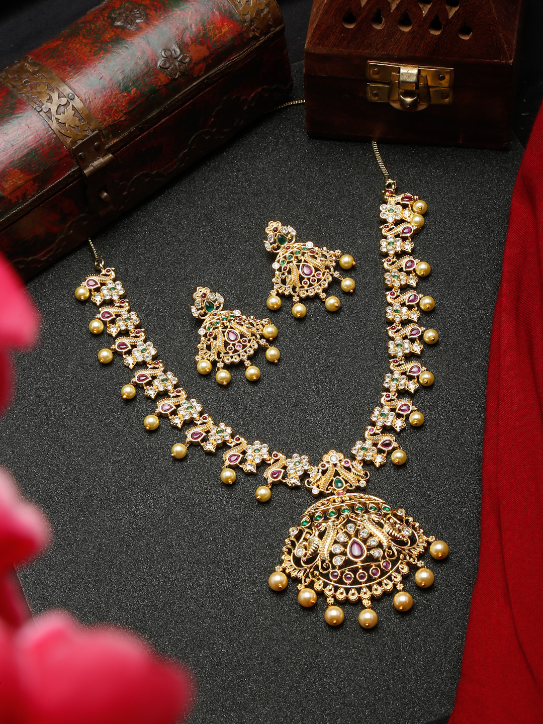 YouBella Jewellery for Women Celebrity Inspired Gold Plated Necklace Jewellery Set with Earrings for Women and Girls (YBNK_50581) (Gold)