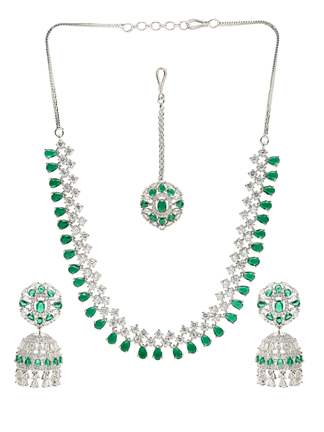 YouBella Jewellery for Women American Diamond Necklace Jewellery Set with Earring and Maang Tikka for Women and Girls