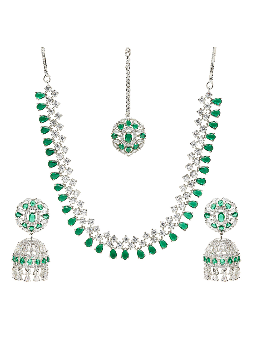 YouBella Jewellery for Women American Diamond Necklace Jewellery Set with Earring and Maang Tikka for Women and Girls