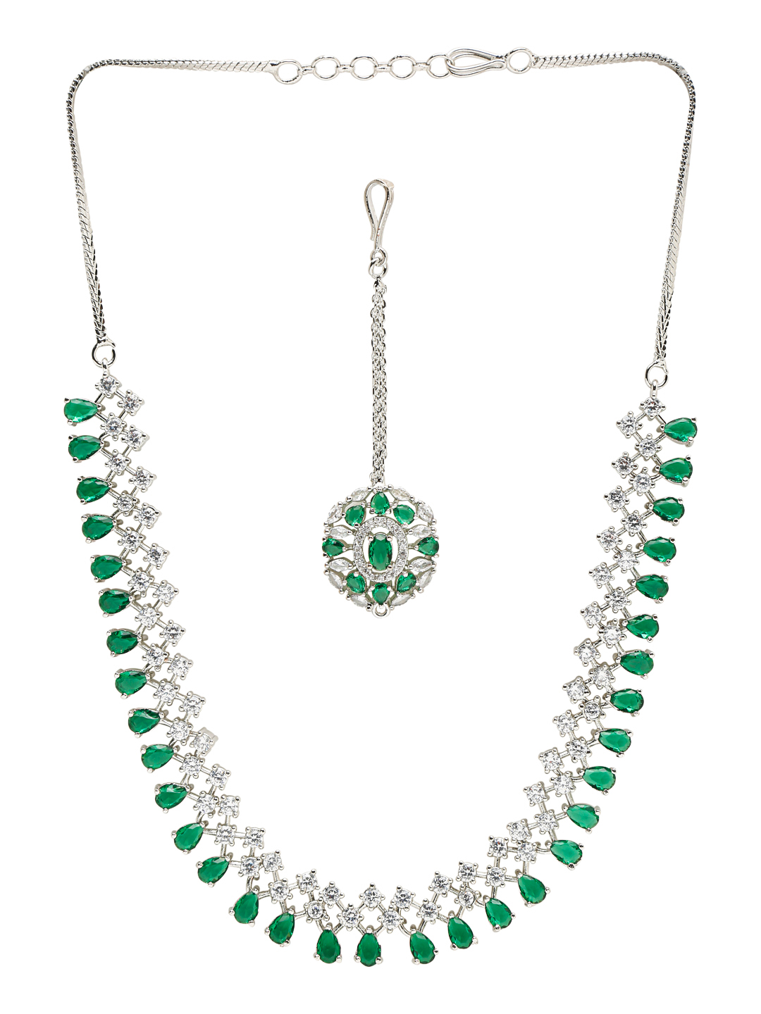 YouBella Jewellery for Women American Diamond Necklace Jewellery Set with Earring and Maang Tikka for Women and Girls