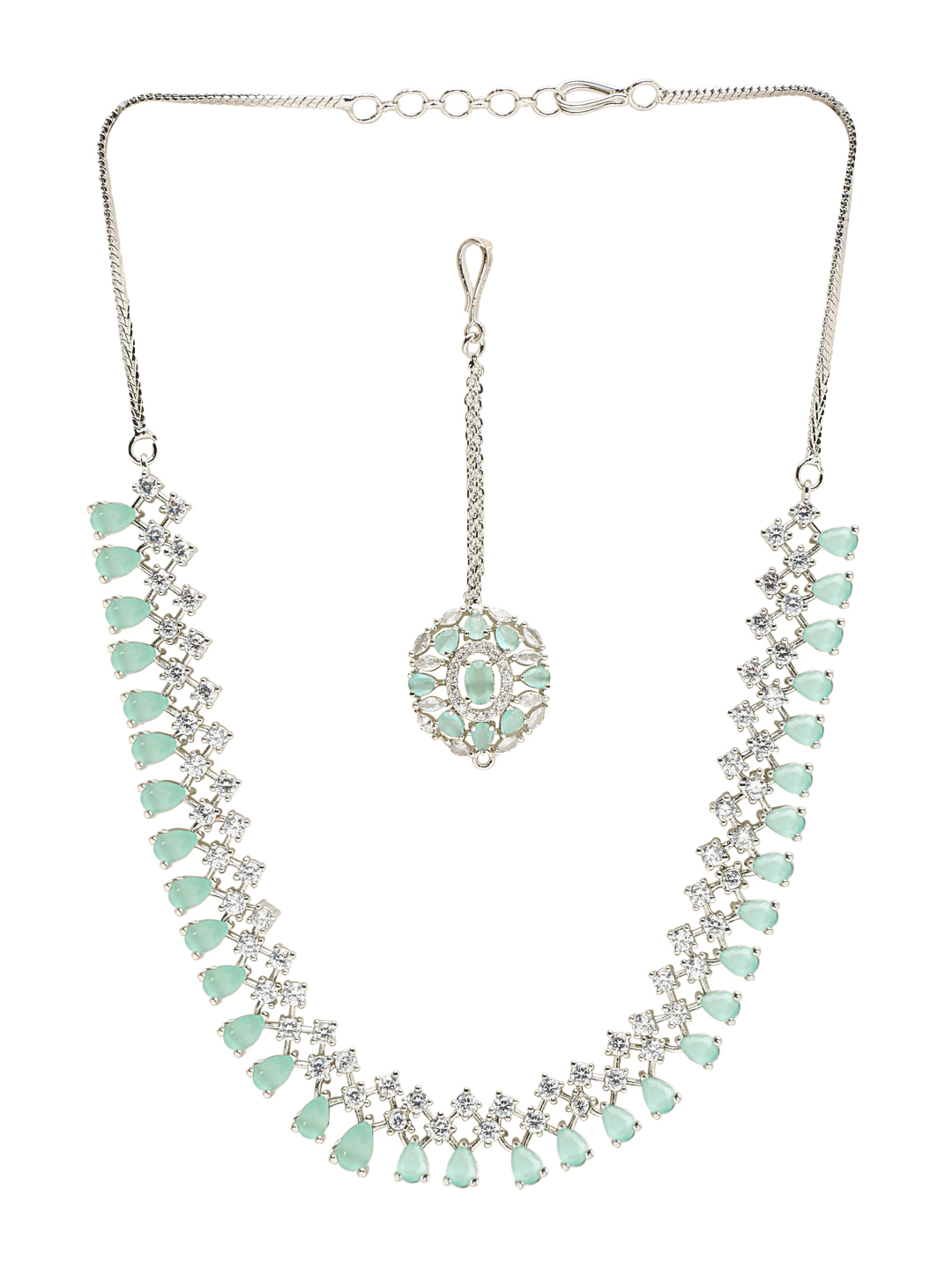 YouBella Jewellery for Women American Diamond Necklace Jewellery Set with Earring and Maang Tikka for Women and Girls