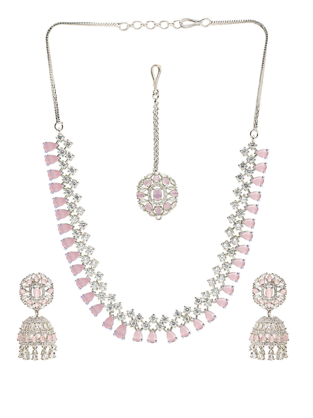 YouBella Jewellery for Women American Diamond Necklace Jewellery Set with Earring and Maang Tikka for Women and Girls