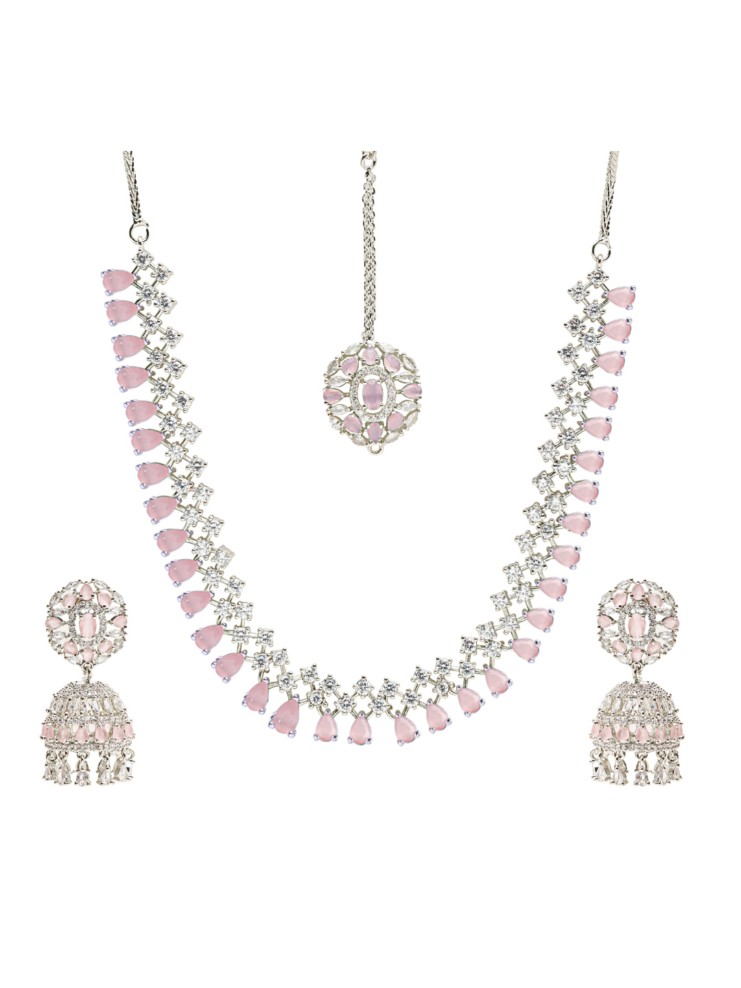 YouBella Jewellery for Women American Diamond Necklace Jewellery Set with Earring and Maang Tikka for Women and Girls