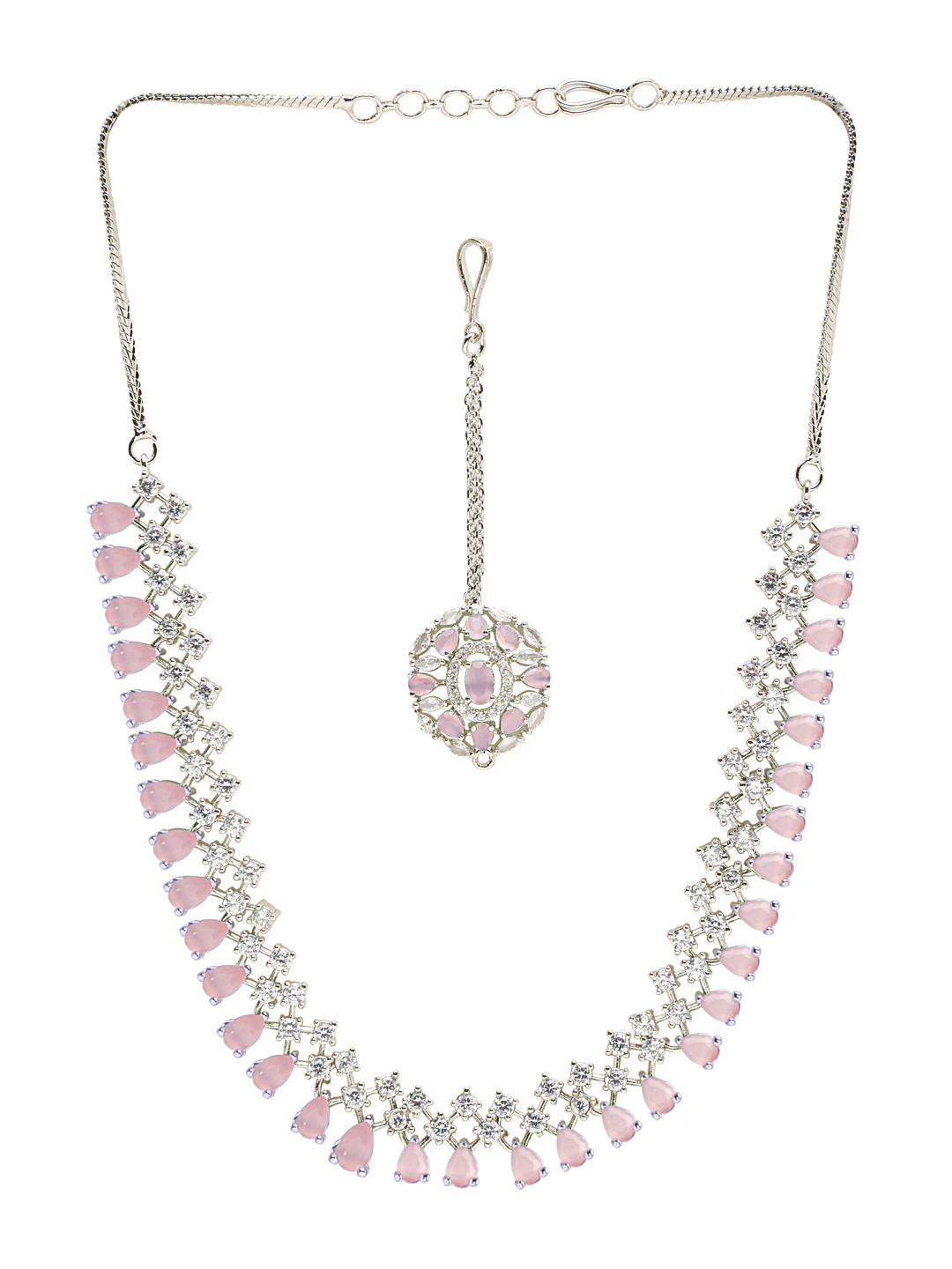 YouBella Jewellery for Women American Diamond Necklace Jewellery Set with Earring and Maang Tikka for Women and Girls