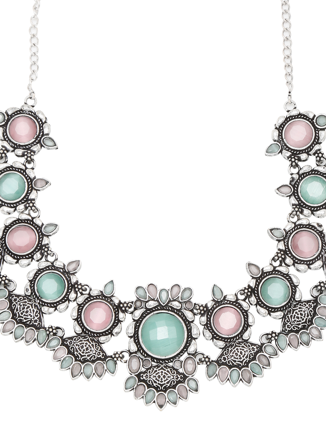 YouBella Jewellery for Women Celebrity Inspired Oxidised Silver Necklace Jewellery Set with Earrings for Women and Girls (Multi) (YBNK_50597)