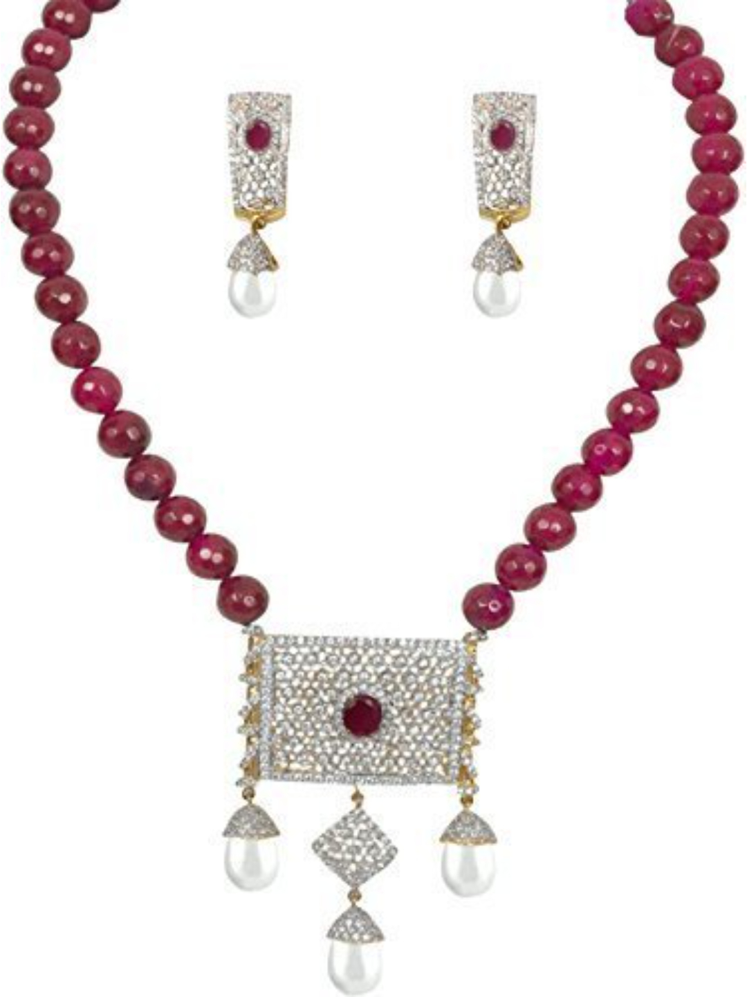 YouBella American Diamond Gold Plated Exclusive Necklace Set/Jewellery Set with Earrings for Girls and Women (Red)